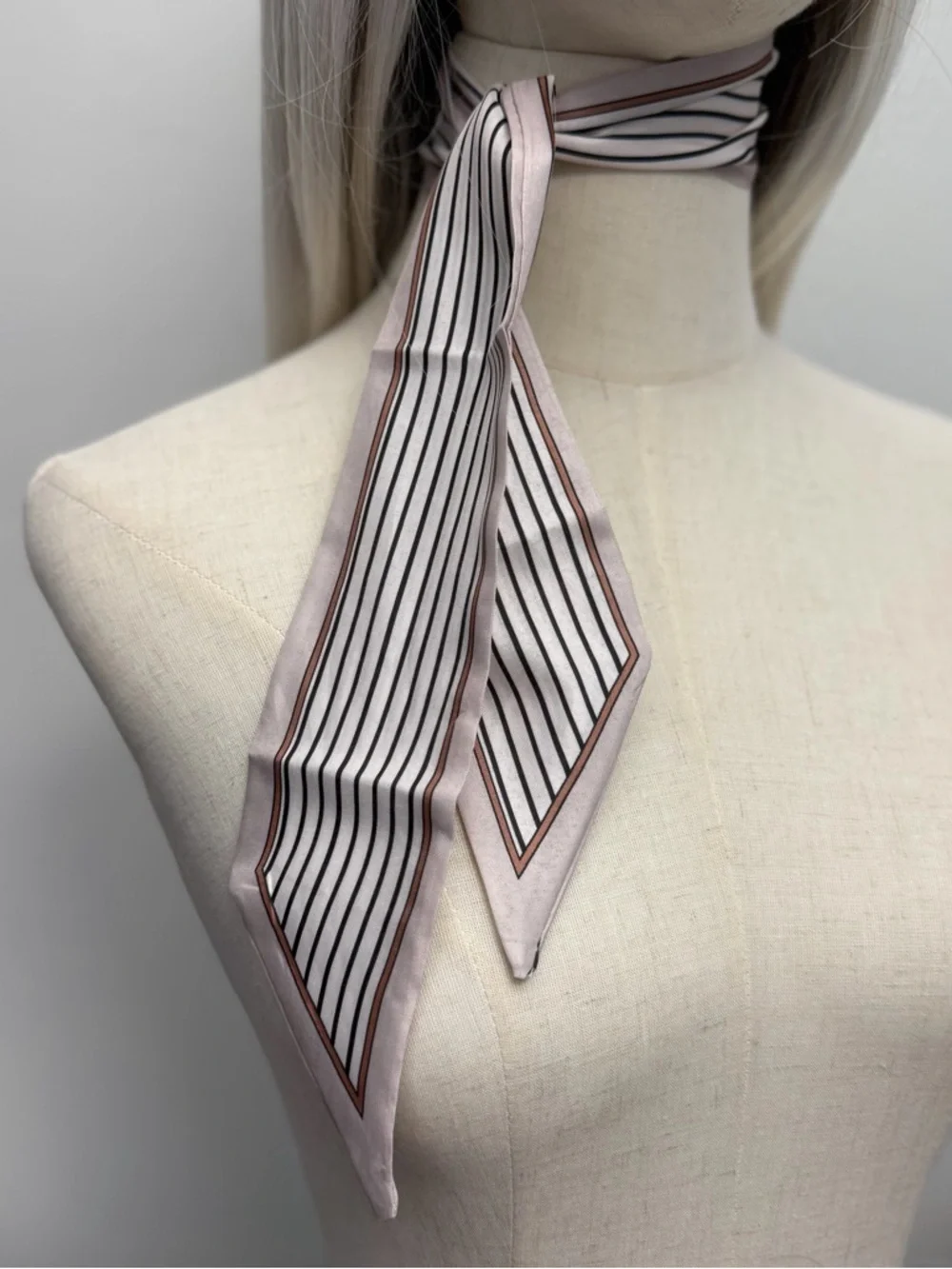 Blush Pink Stripe Skinny Scarf Hair Tie Twilly Neck Scarf Bag Accessory
